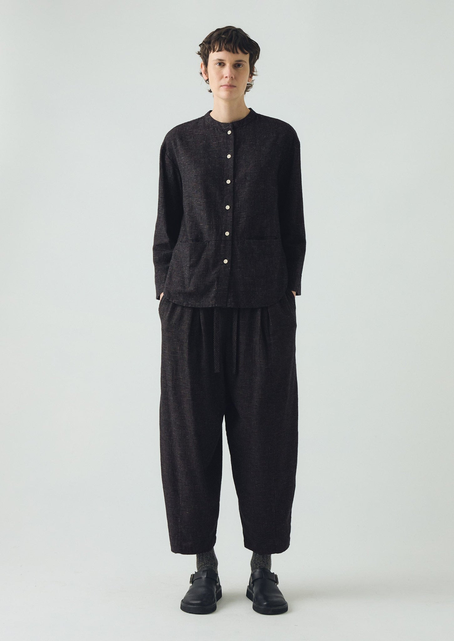 Minako Check Cotton Cashmere Pants | Black/Ecru