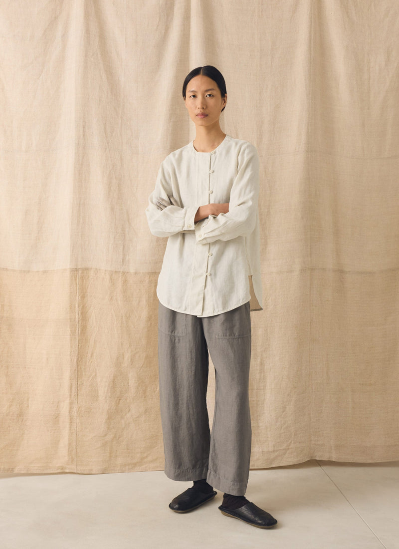 Garment Dyed Linen Barrel Leg Pants | Iron