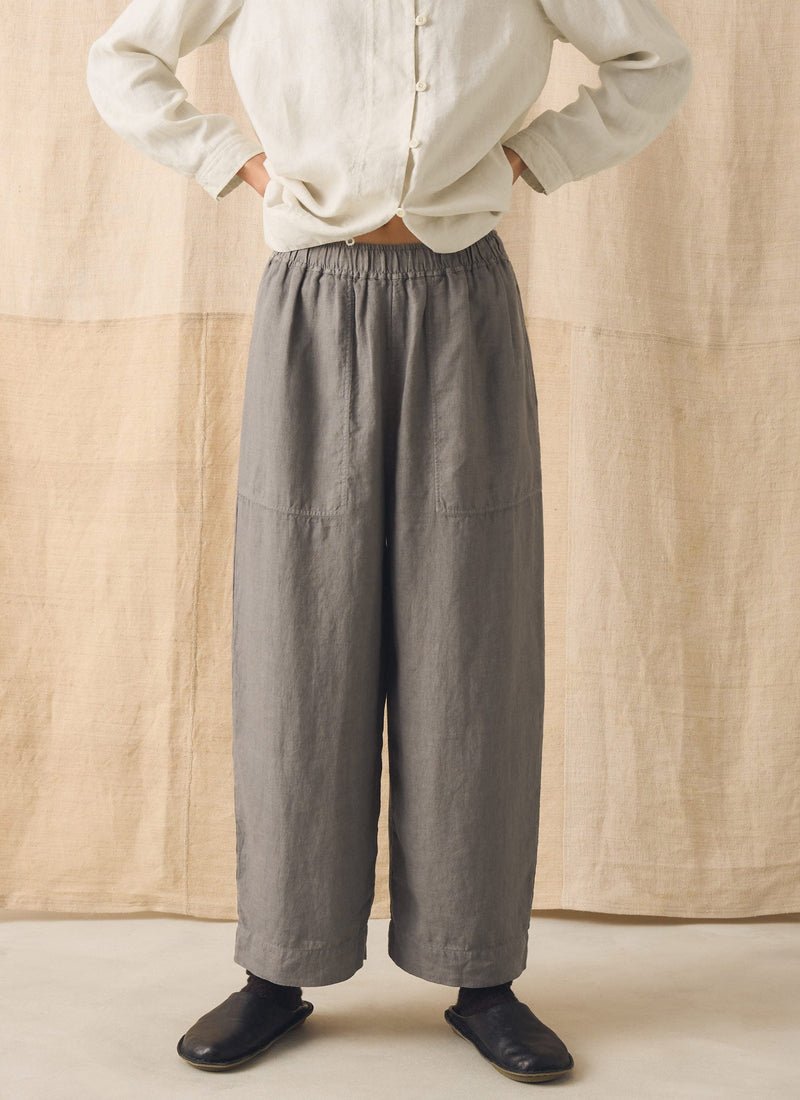 Garment Dyed Linen Barrel Leg Pants | Iron