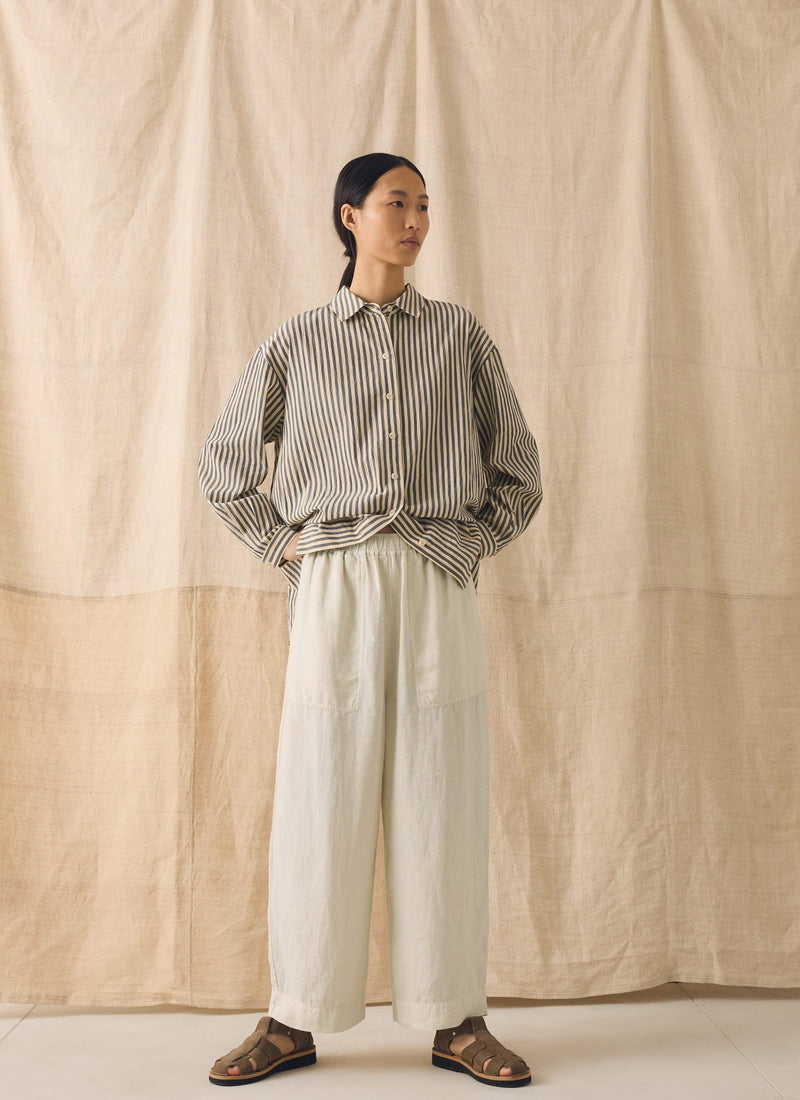 Garment Dyed Linen Barrel Leg Pants | Oat