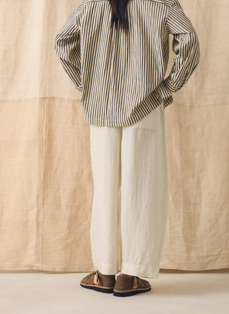 Garment Dyed Linen Barrel Leg Pants | Oat