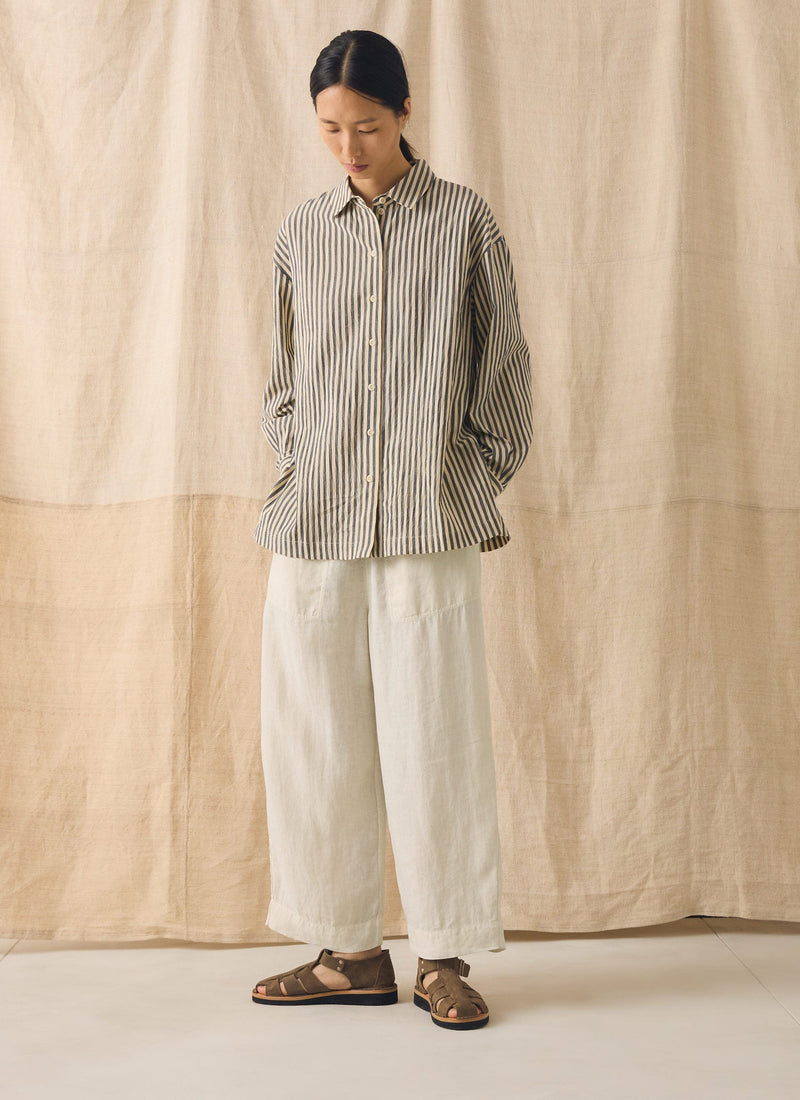 Garment Dyed Linen Barrel Leg Pants | Oat