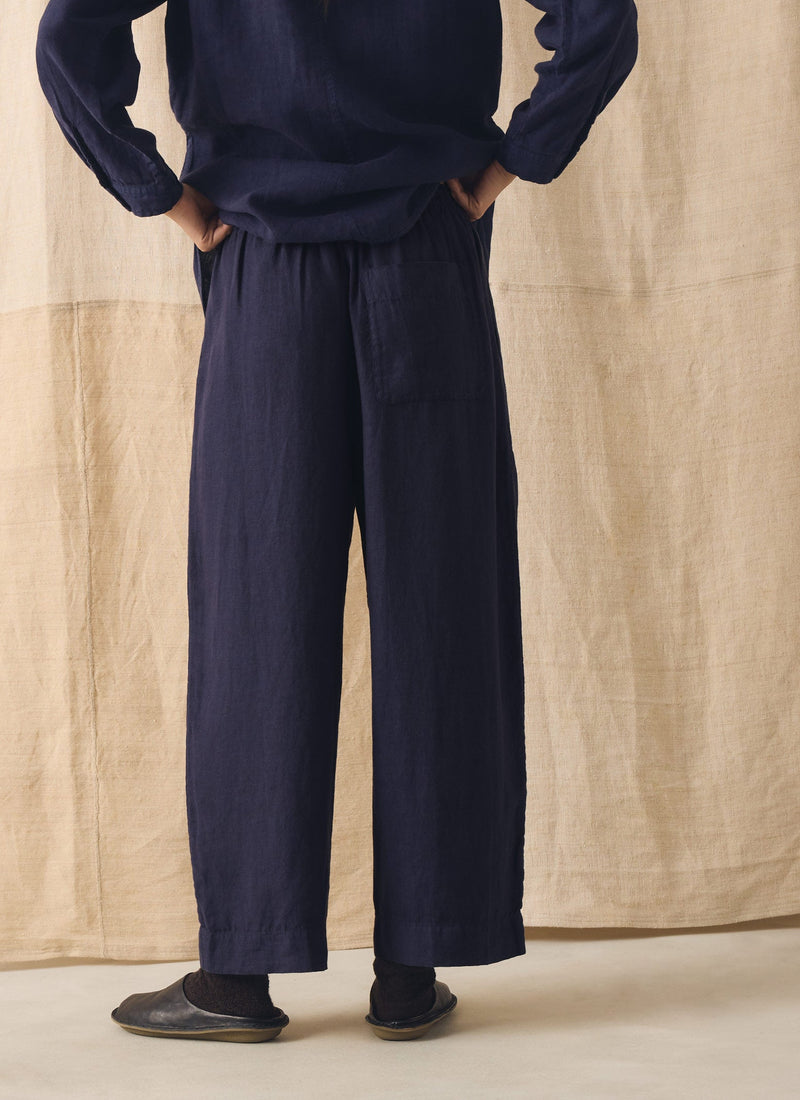 Garment Dyed Linen Barrel Leg Pants | Blueberry