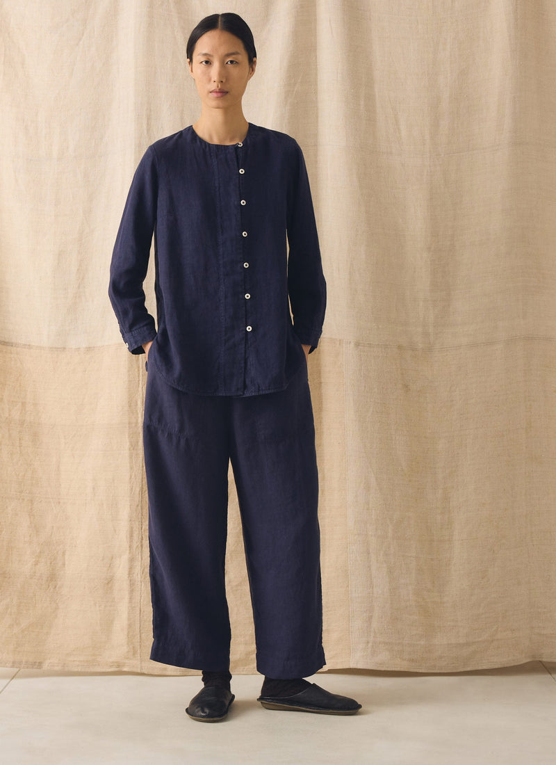 Garment Dyed Linen Barrel Leg Pants | Blueberry