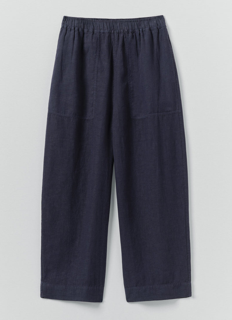 Garment Dyed Linen Barrel Leg Pants | Blueberry