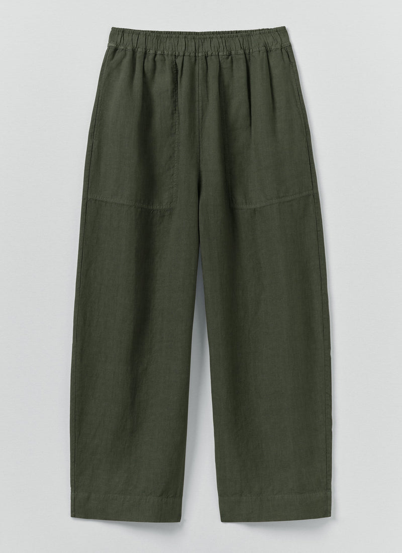 Garment Dyed Linen Barrel Leg Pants | Dark Olive