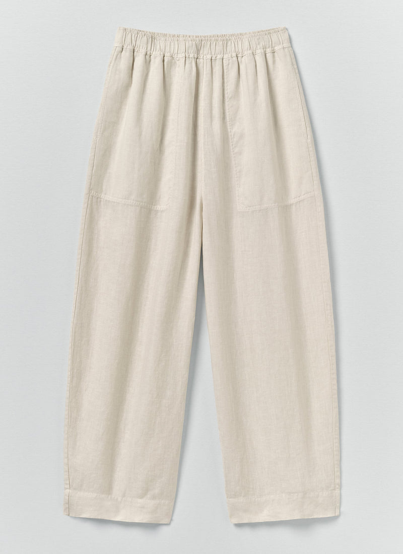 Garment Dyed Linen Barrel Leg Pants | Oat