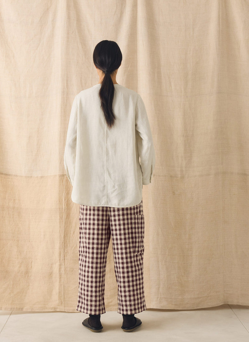 Gingham Linen Cotton Patch Pocket Pants | Dark Chocolate/Ecru