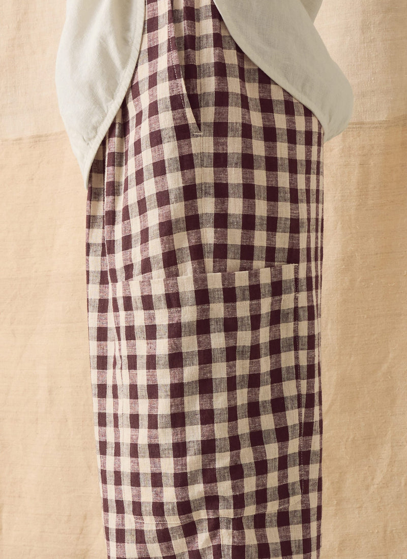 Gingham Linen Cotton Patch Pocket Pants | Dark Chocolate/Ecru