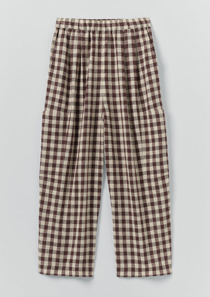 Gingham Linen Cotton Patch Pocket Pants | Dark Chocolate/Ecru | TOAST