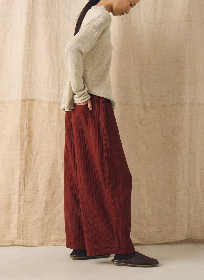 Wide Leg Pull On Crinkle Cotton Gauze Pants | Tomato Red
