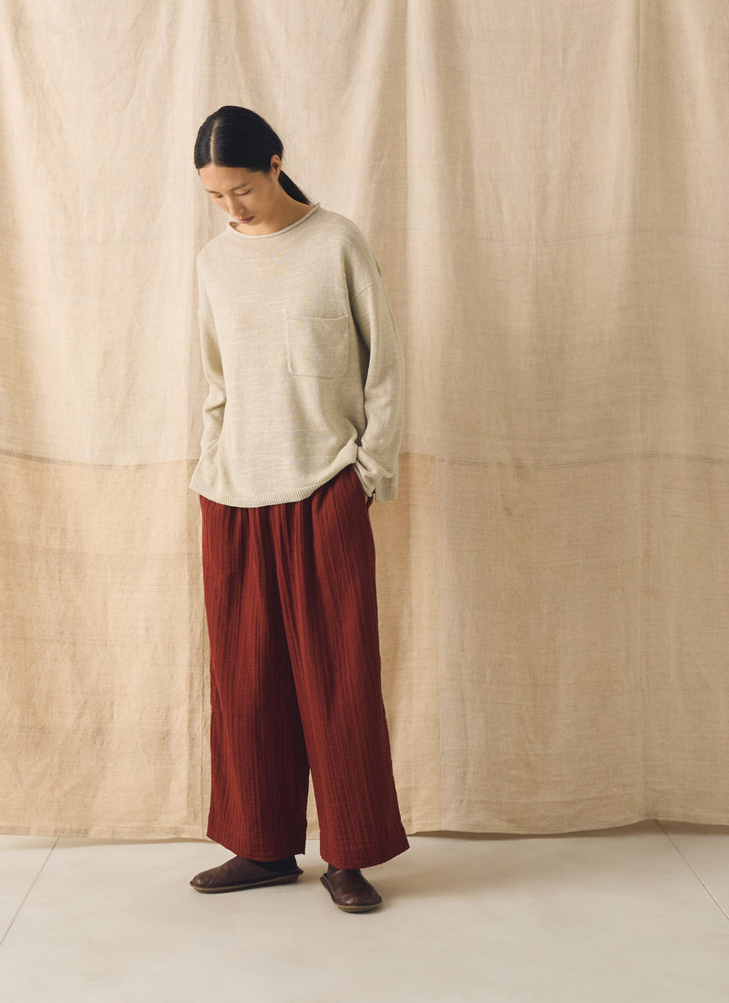 Wide Leg Pull On Crinkle Cotton Gauze Pants | Tomato Red
