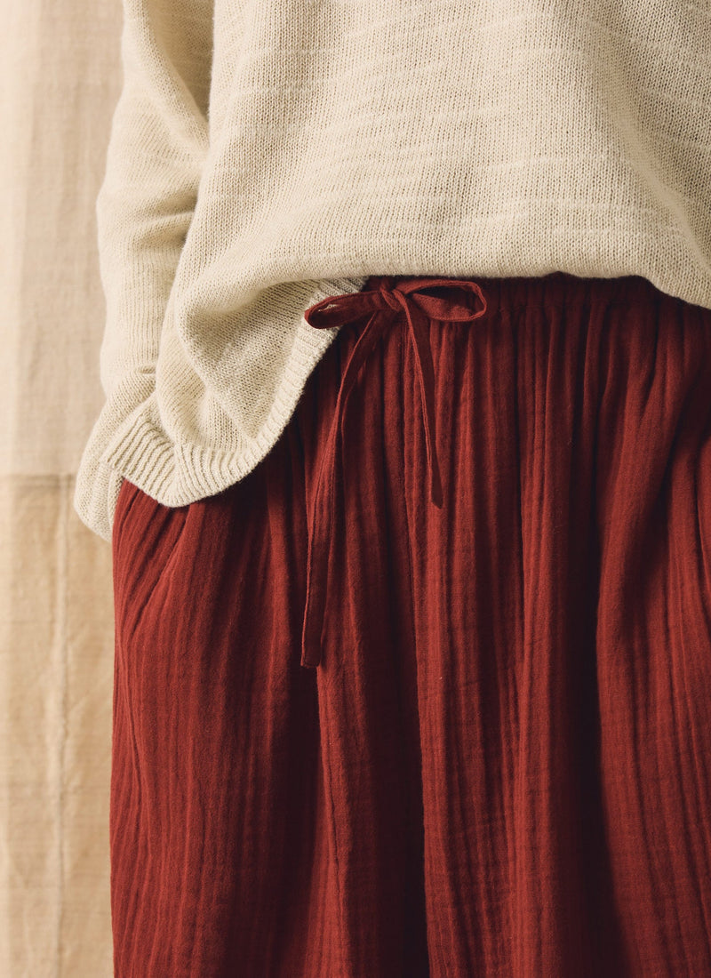 Wide Leg Pull On Crinkle Cotton Gauze Pants | Tomato Red
