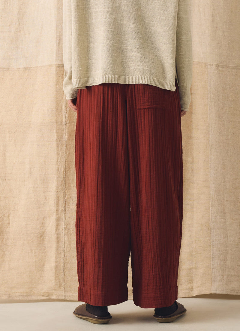 Wide Leg Pull On Crinkle Cotton Gauze Pants | Tomato Red
