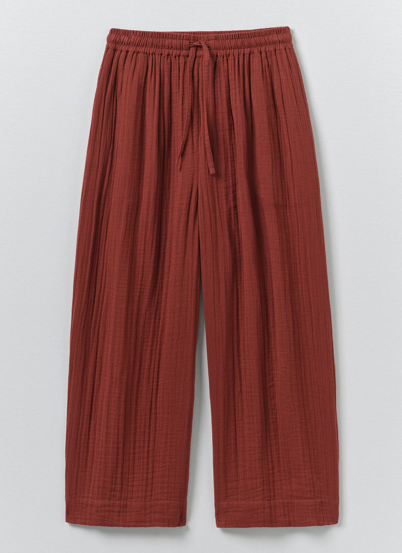 Wide Leg Pull On Crinkle Cotton Gauze Pants | Tomato Red
