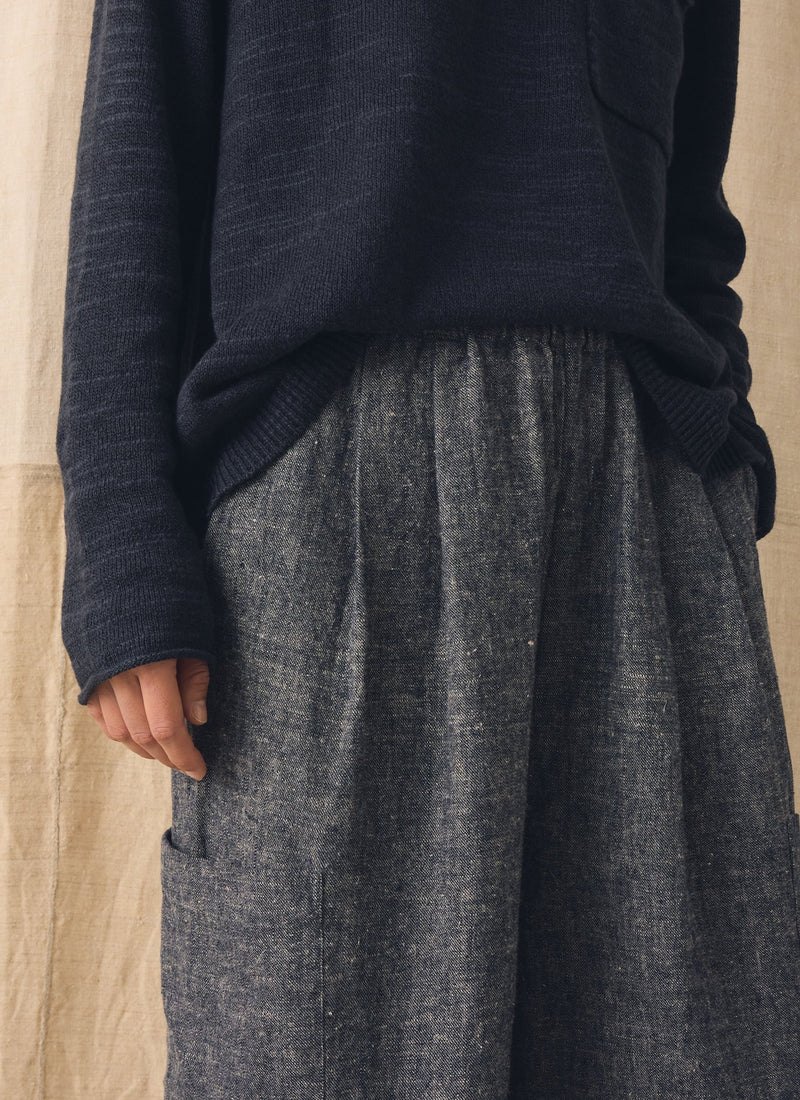 Linen Cotton Patch Pocket Pants | Navy/Ecru