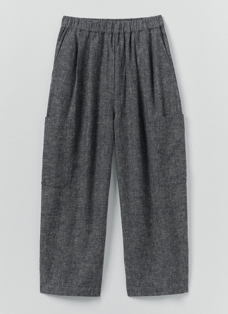 Linen Cotton Patch Pocket Pants | Navy/Ecru