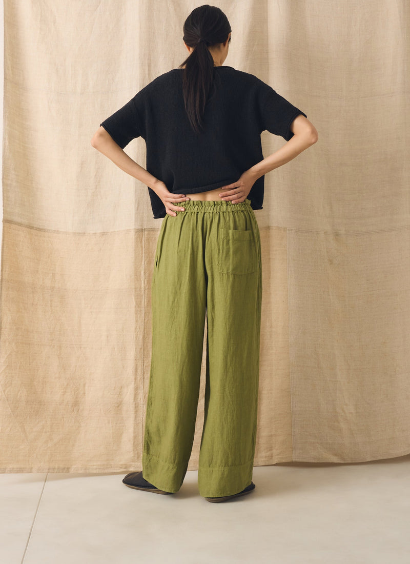 Garment Dyed Linen Wide Leg Pants | Pale Olive