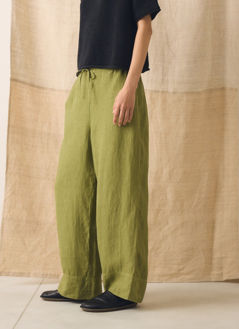 Garment Dyed Linen Wide Leg Pants | Pale Olive