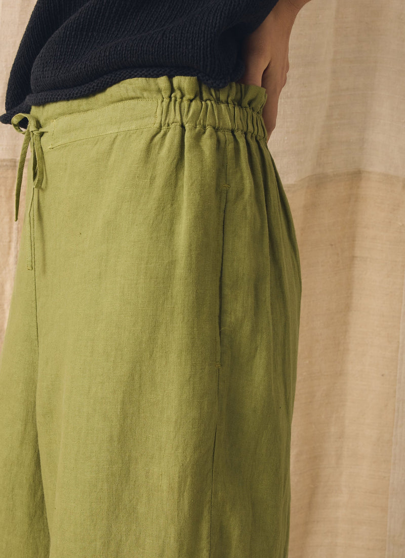 Garment Dyed Linen Wide Leg Pants | Pale Olive