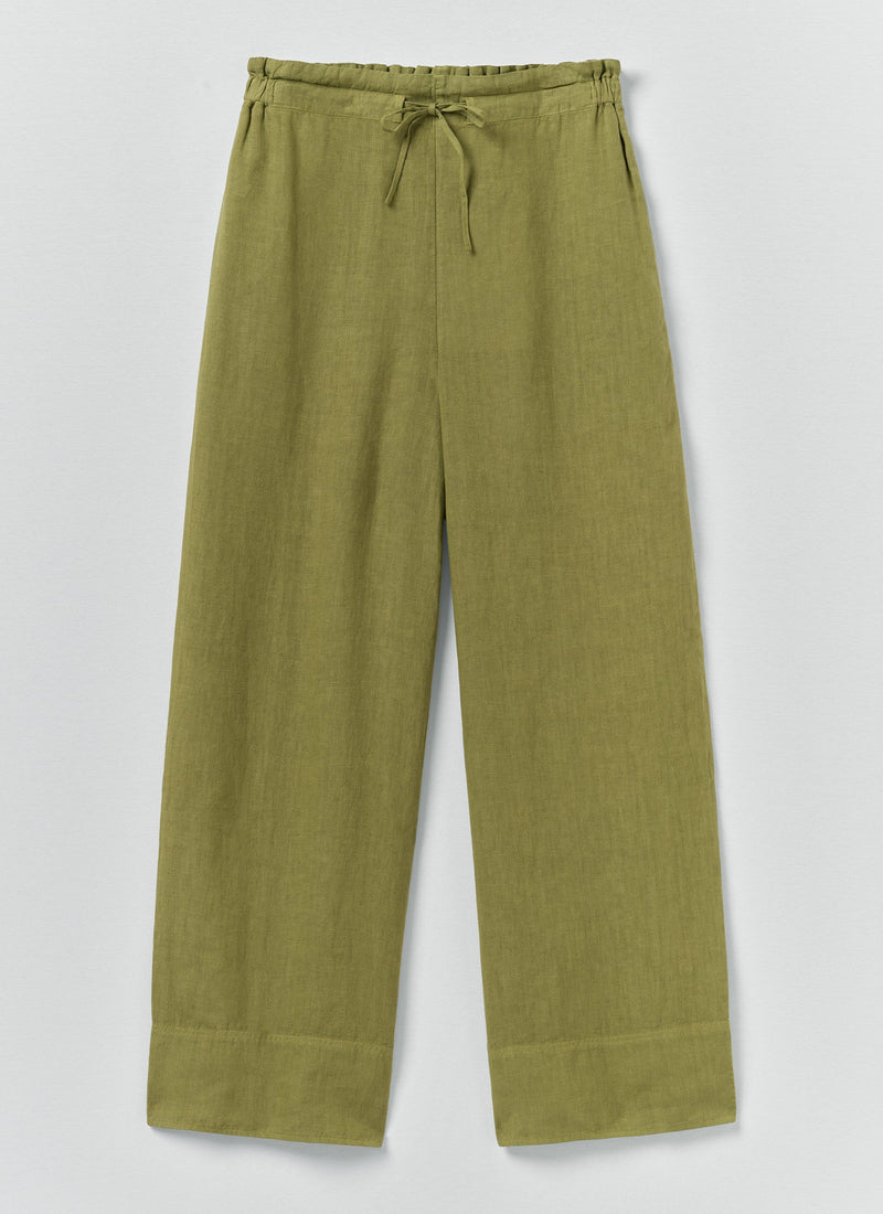 Garment Dyed Linen Wide Leg Pants | Pale Olive
