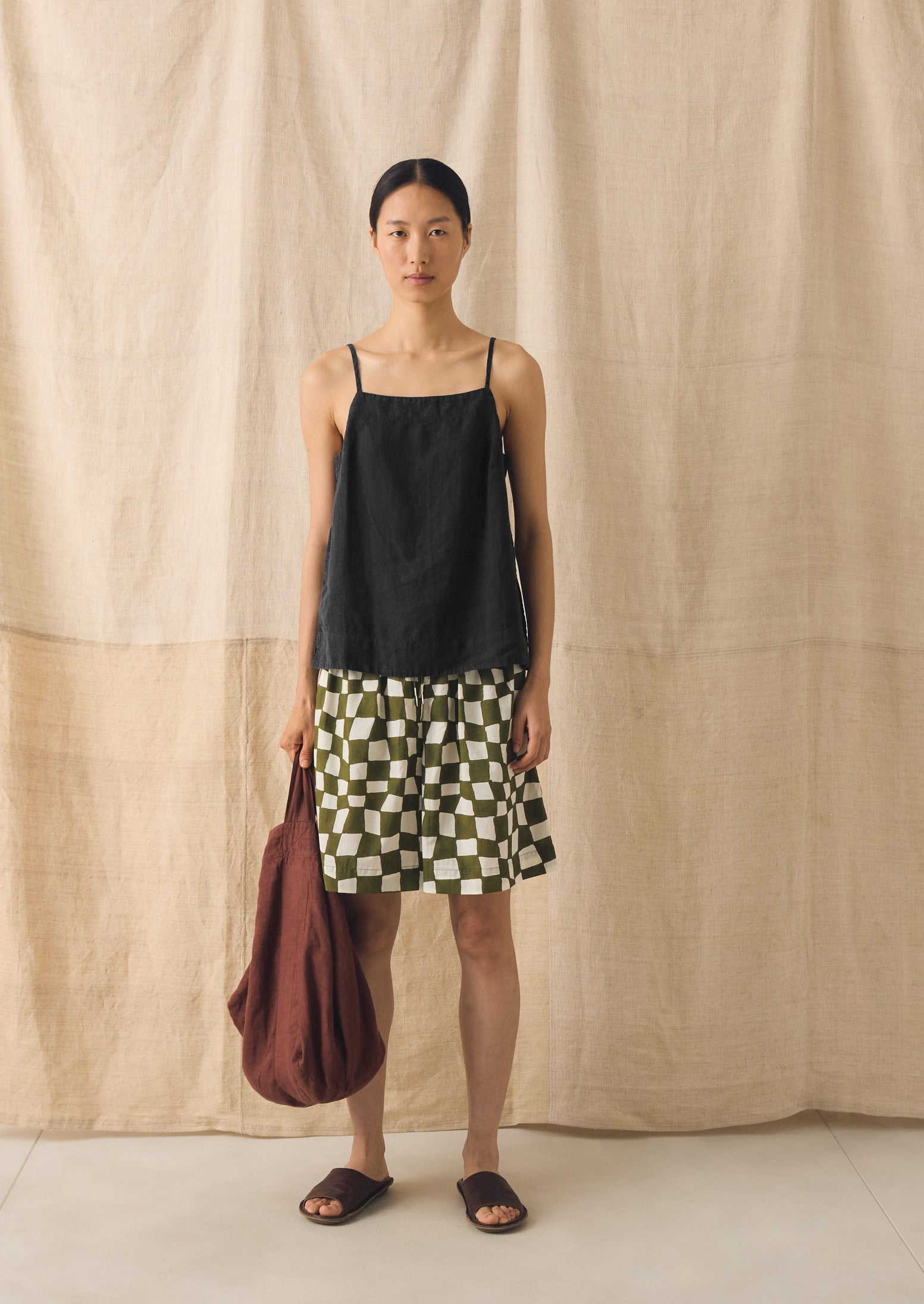 Block Print Warp Check Shorts | Olive | TOAST