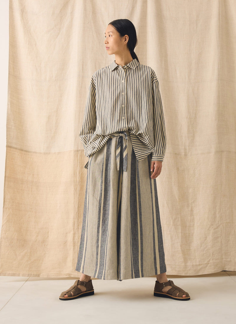 Bolster Stripe Linen Culottes | Washed Denim