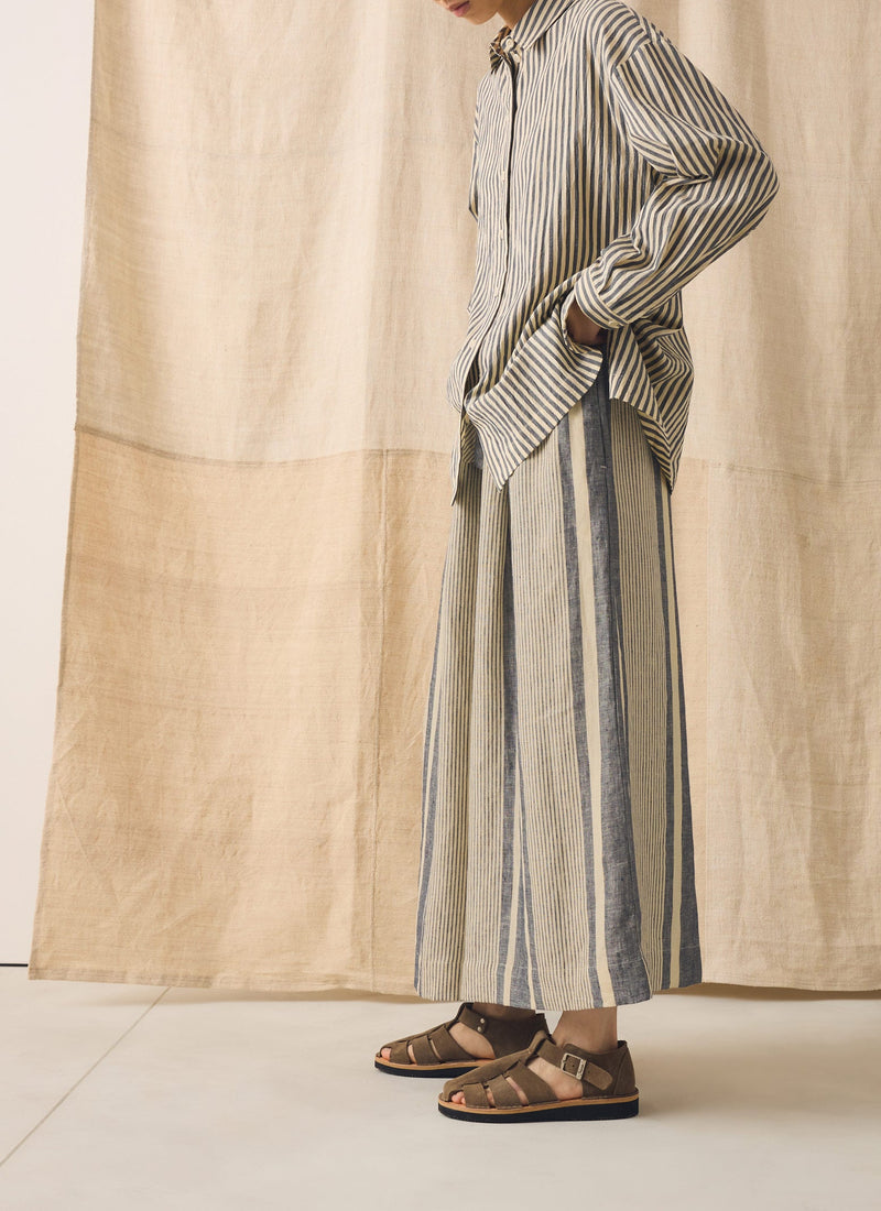 Bolster Stripe Linen Culottes | Washed Denim