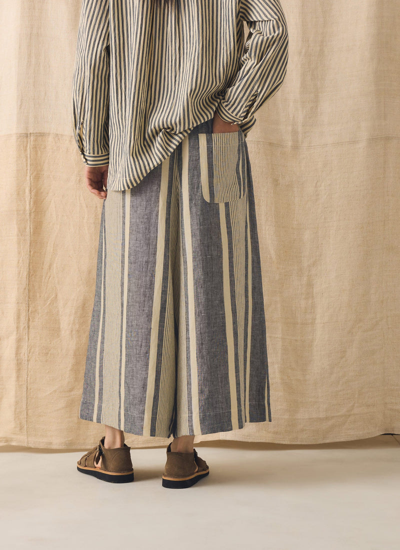 Bolster Stripe Linen Culottes | Washed Denim