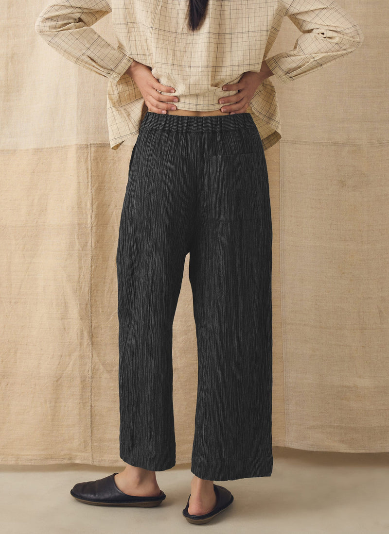 Fine Stripe Crinkle Cotton Barrel Leg Pants | Earth/Ecru