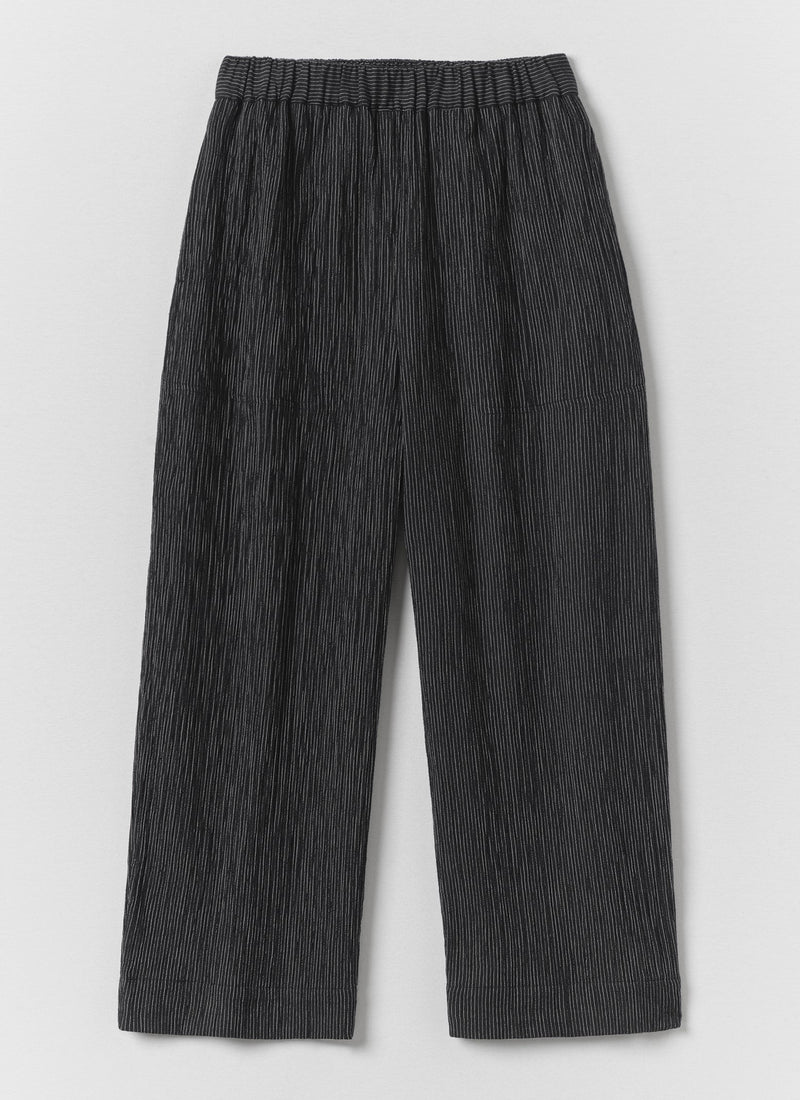 Fine Stripe Crinkle Cotton Barrel Leg Pants | Earth/Ecru