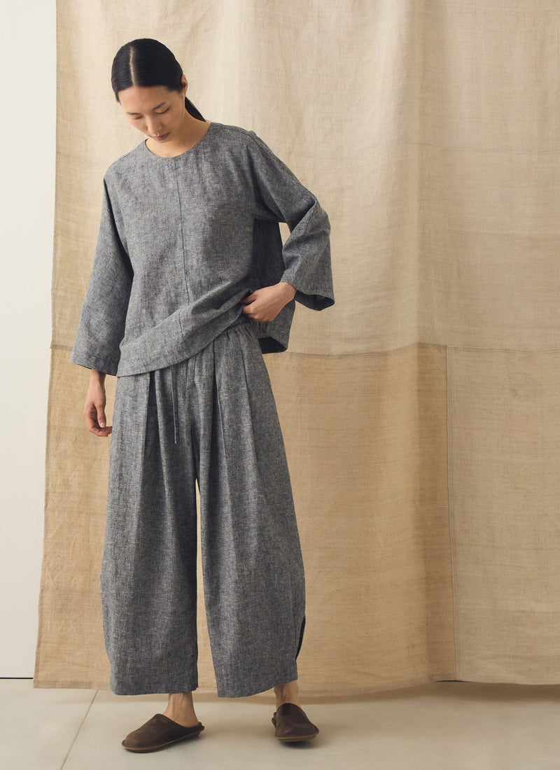 Carys Drawcord Linen Cotton Wide Leg Pants | Soft Charcoal
