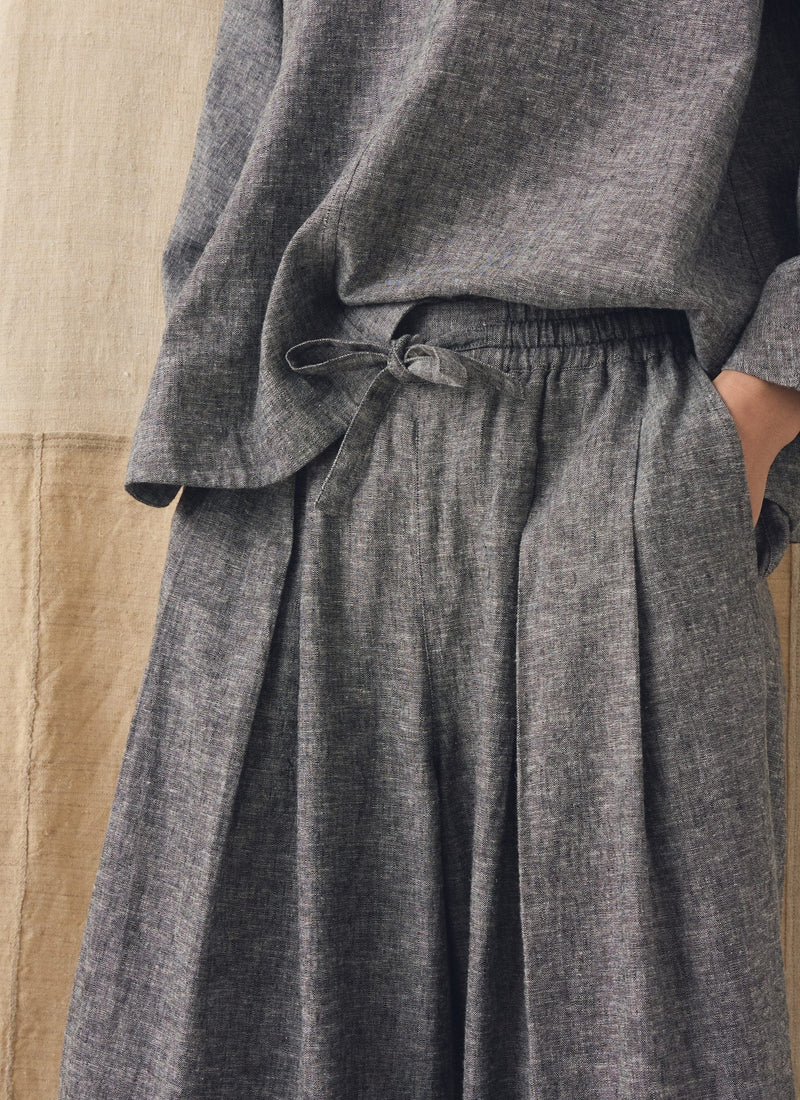 Carys Drawcord Linen Cotton Wide Leg Pants | Soft Charcoal