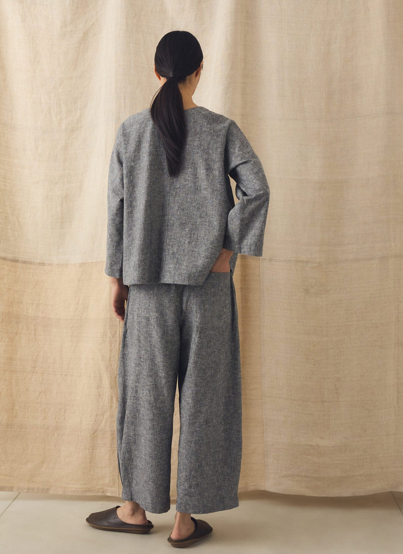 Carys Drawcord Linen Cotton Wide Leg Pants | Soft Charcoal