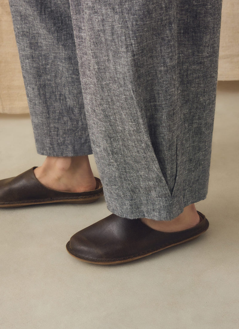 Carys Drawcord Linen Cotton Wide Leg Pants | Soft Charcoal