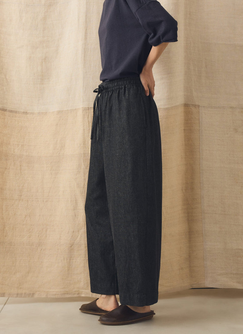 Cotton Twill Wide Leg Pull On Pants | Charcoal