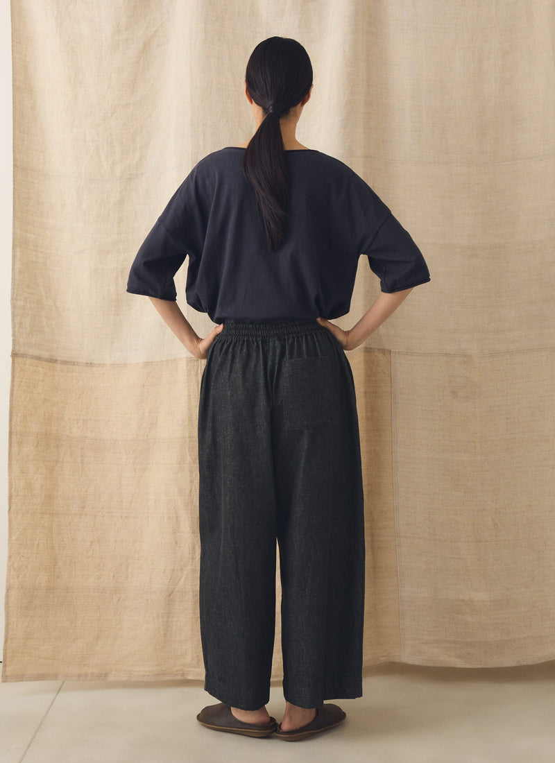 Cotton Twill Wide Leg Pull On Pants | Charcoal