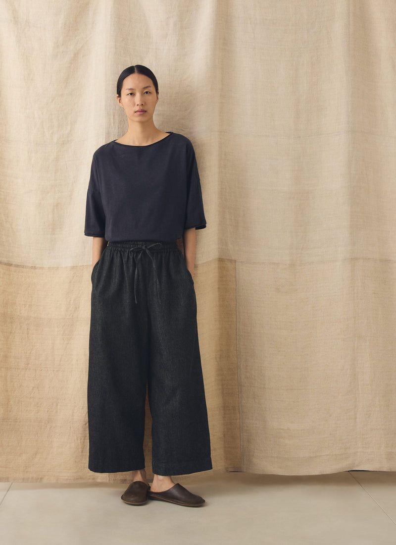 Cotton Twill Wide Leg Pull On Pants | Charcoal