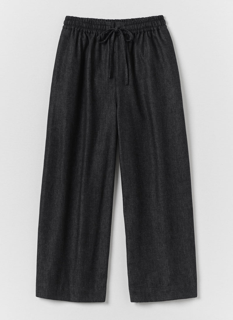 Cotton Twill Wide Leg Pull On Pants | Charcoal