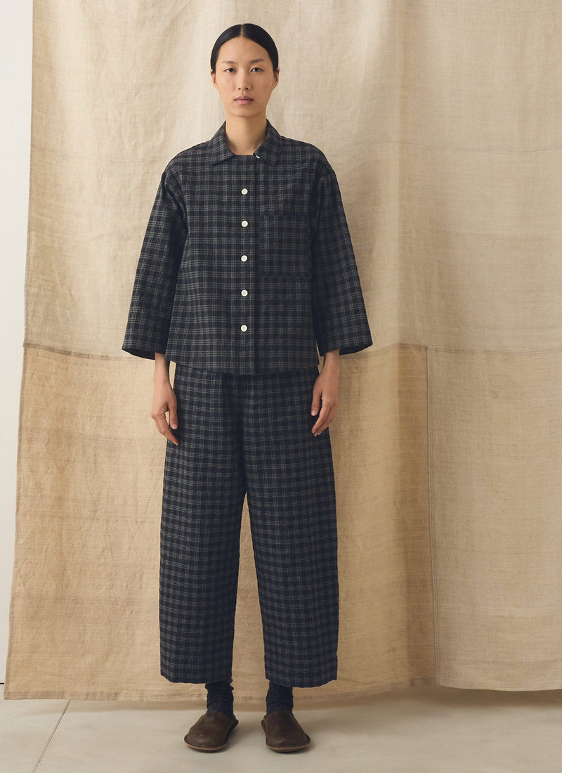 Check Cotton Wool Barrel Leg Pants | Dark Charcoal/Black