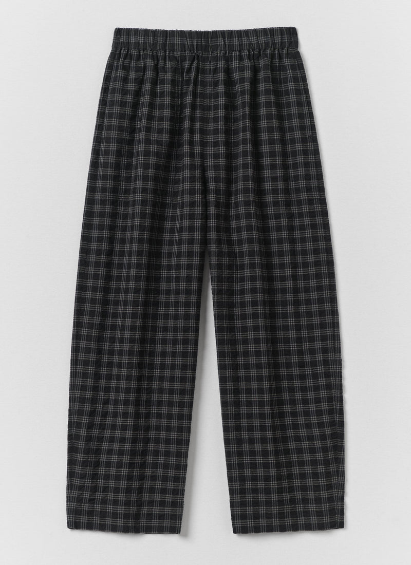 Check Cotton Wool Barrel Leg Pants | Dark Charcoal/Black