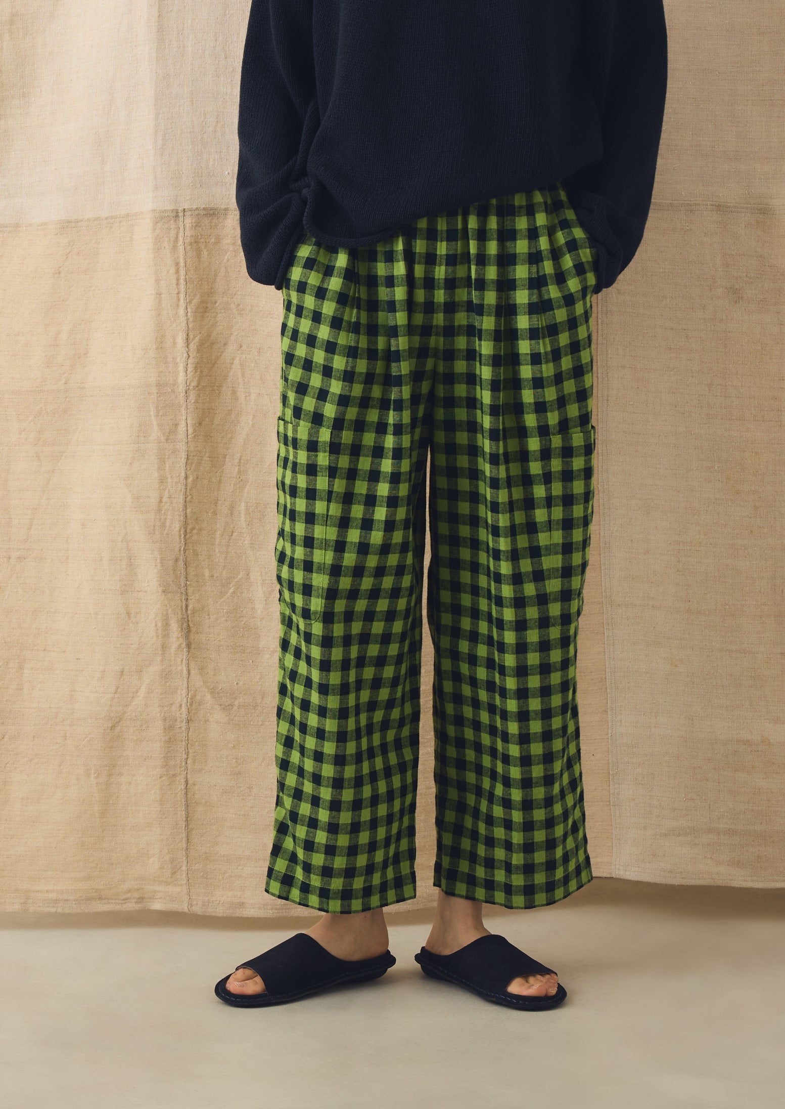 Our Legacy【Black Gingham Linen Pants】 Gingham Linen Cotton Patch Pocket Pants | Beetle Green | TOAST