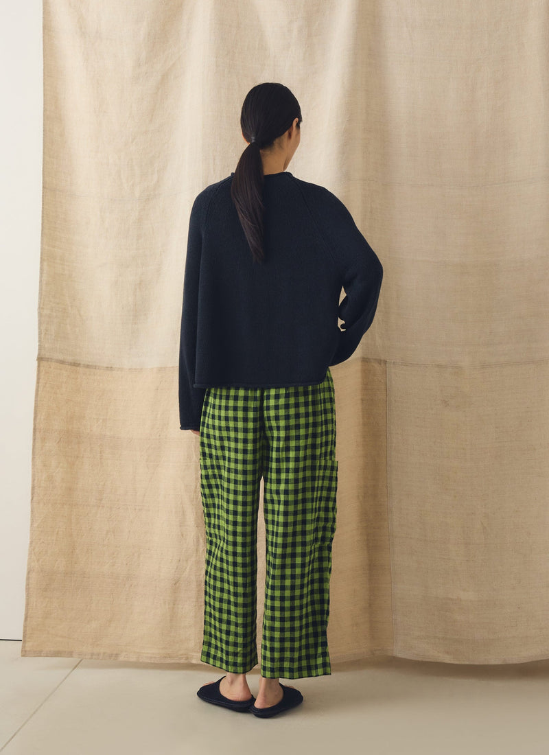 Gingham Linen Cotton Patch Pocket Pants | Beetle Green