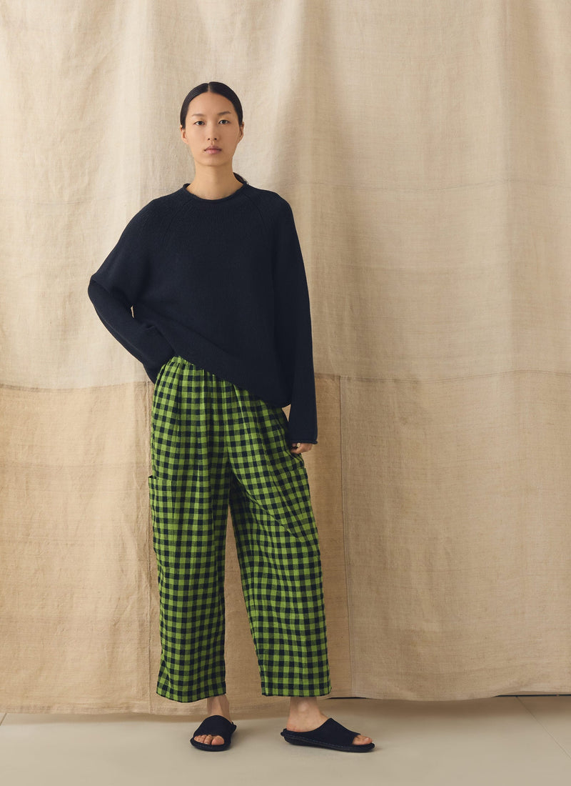 Gingham Linen Cotton Patch Pocket Pants | Beetle Green