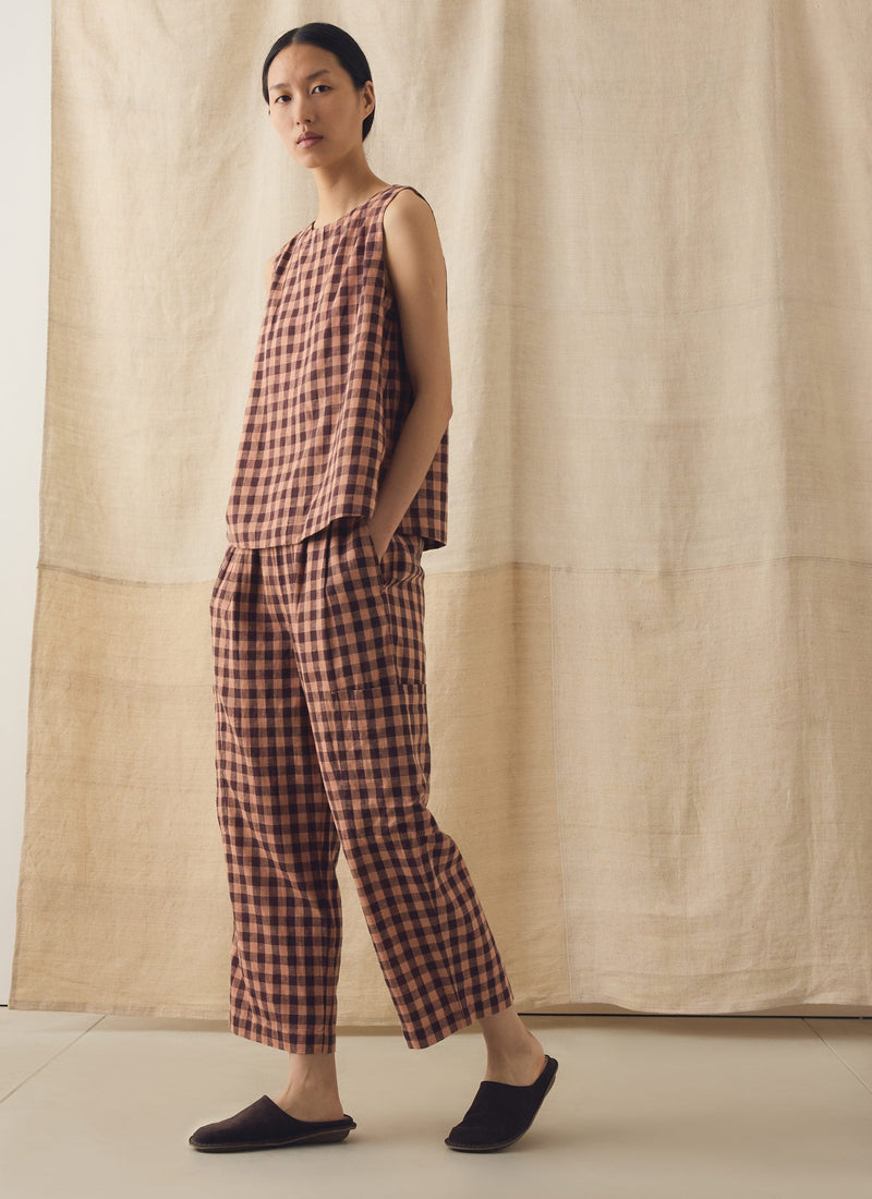 Gingham Linen Cotton Patch Pocket Pants | Rosewood