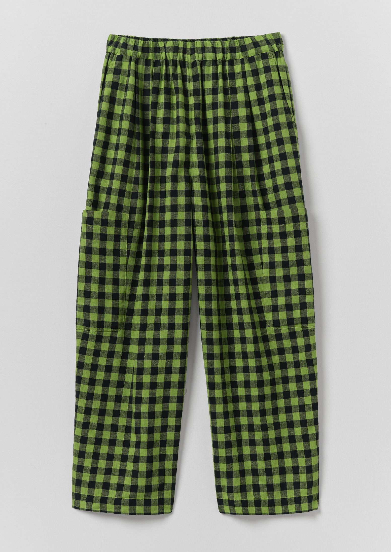 Gingham Linen Cotton Patch Pocket Pants | Beetle Green | TOAST