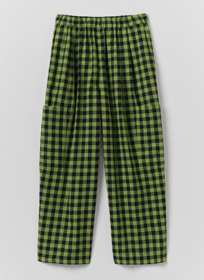 Gingham Linen Cotton Patch Pocket Pants | Beetle Green