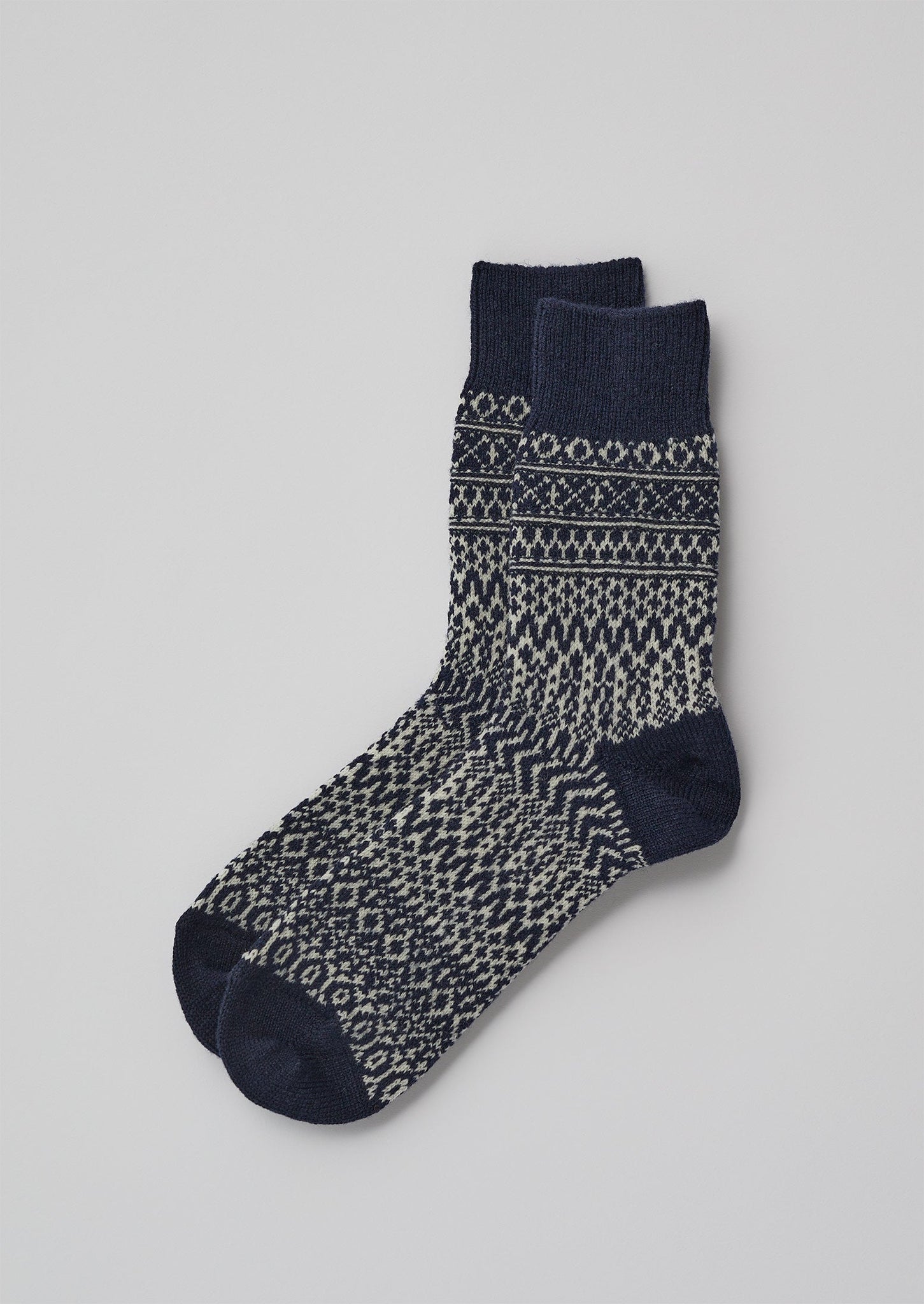 Nishiguchi Kutsushita Wool Jacquard Oslo Socks | Navy