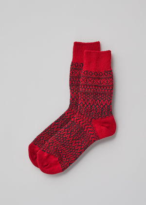 Nishiguchi Kutsushita Wool Jacquard Oslo Socks | Red