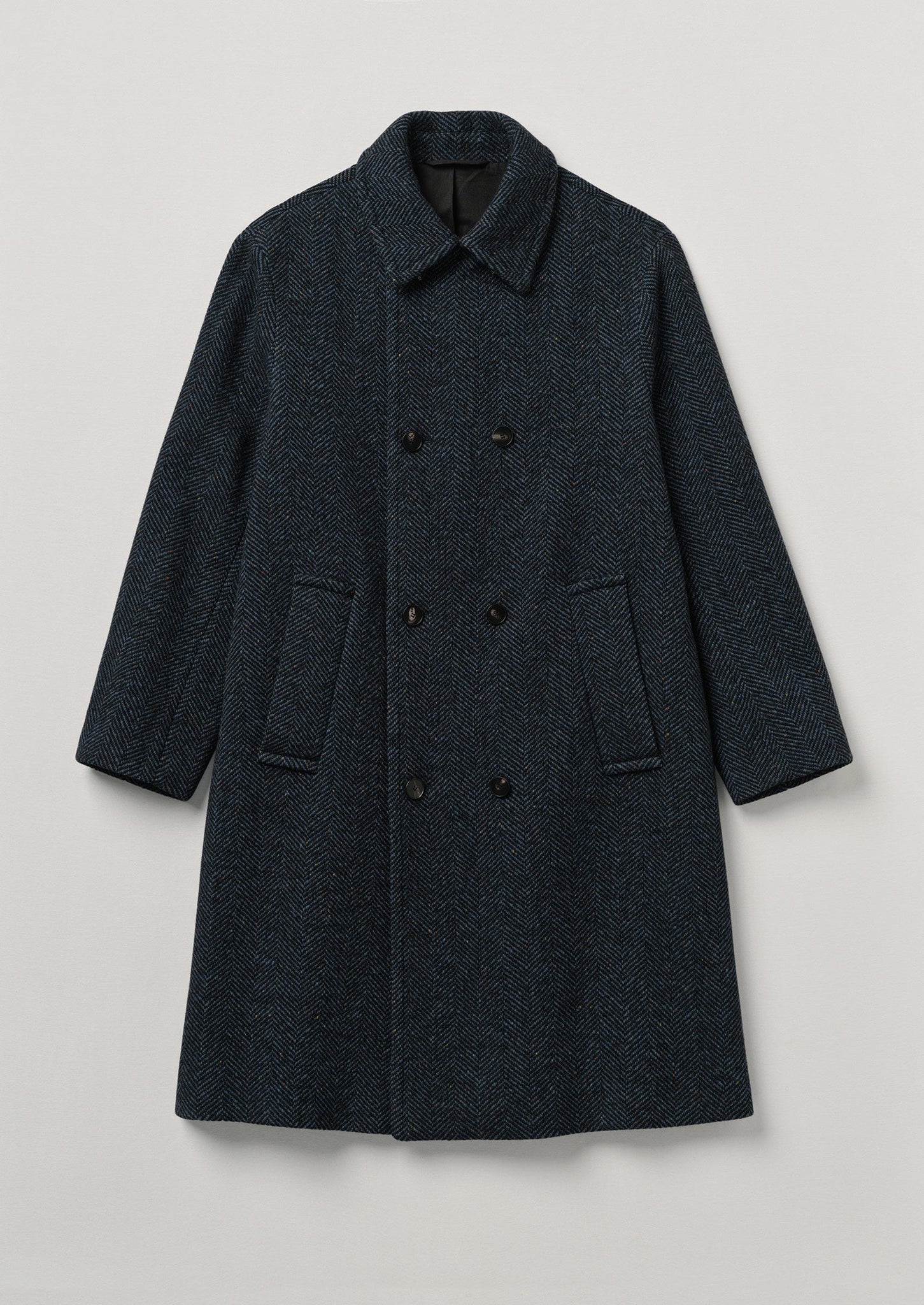 Double Breasted Wool Overcoat | Navy Melange
